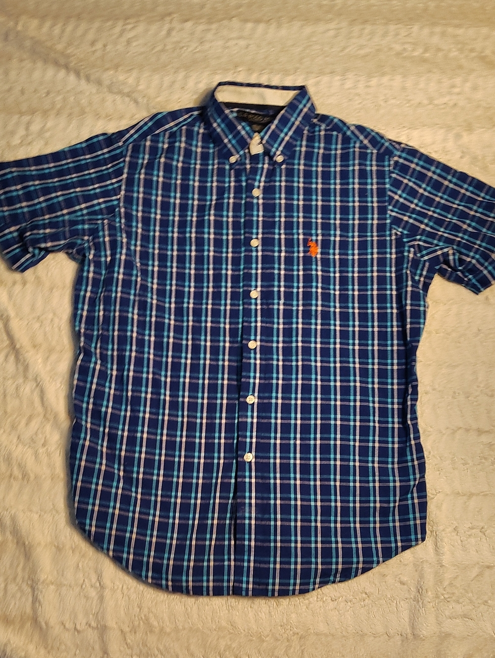 Polo by Ralph Lauren Navy and Light Blue Plaid Short-Sleeve Button-Down Shirt